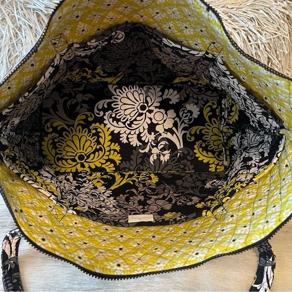 VERA BRADLEY Baroque Miller Bag 2010 Travel Carryon Tote Zip Black White Yellow - Picture 11 of 13